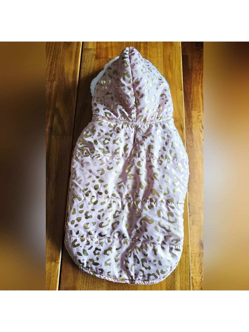 Friends Forever Pet Dog Pink Puffer Vest Hoodie with Gold Leopard Print Size S